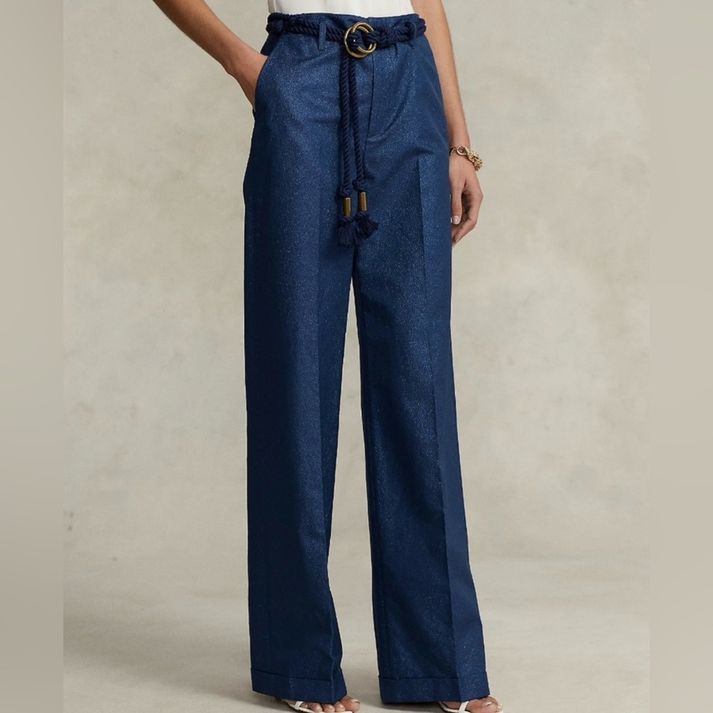 Polo Ralph Lauren Navy Blue Lurex High
Waist Wide Leg Pants 2 - NWT - Picture 3 of 8